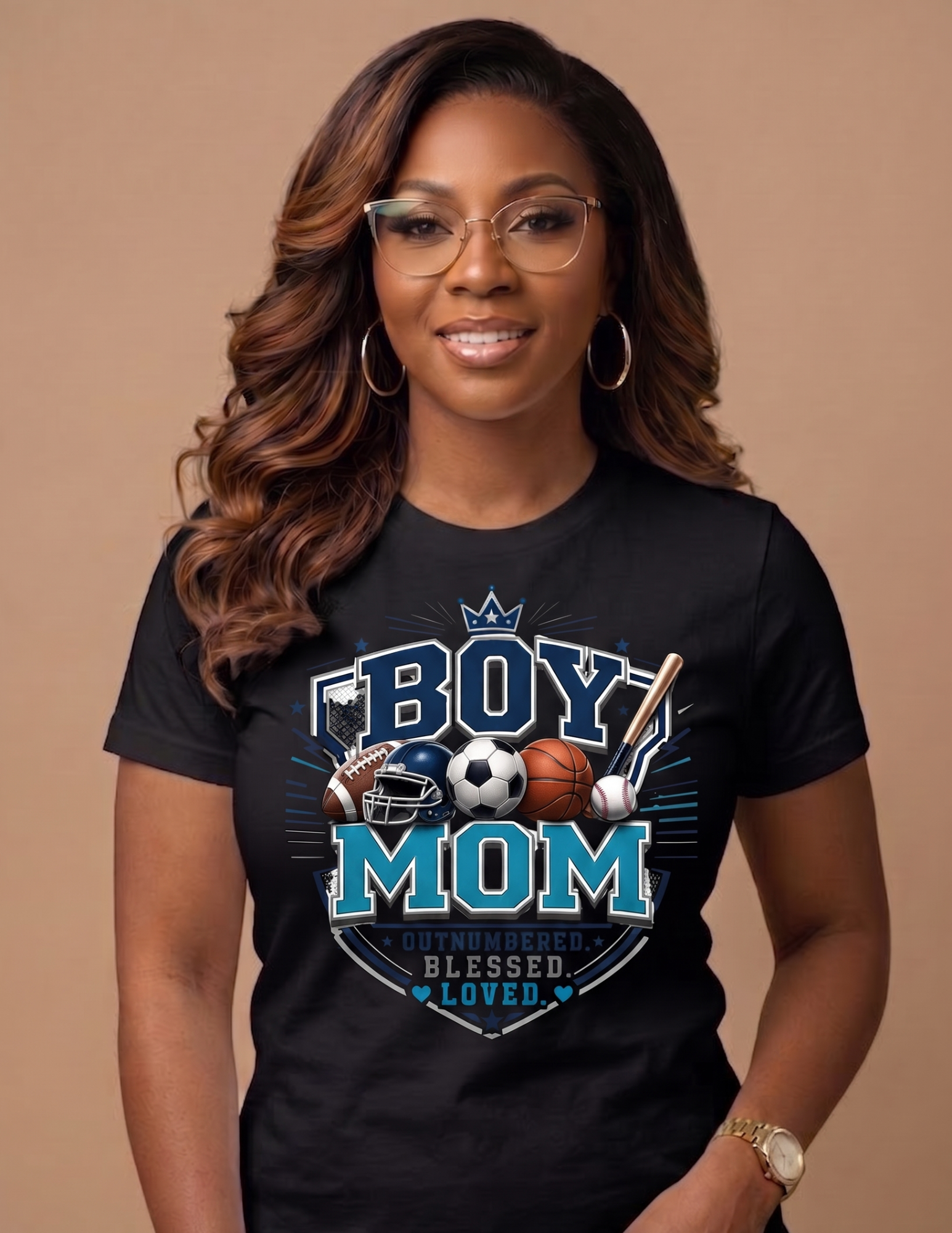 Boy Mom Blessed Loved Sports Mom Graphic Tee | Football Baseball Basketball Soccer Mom Shirt