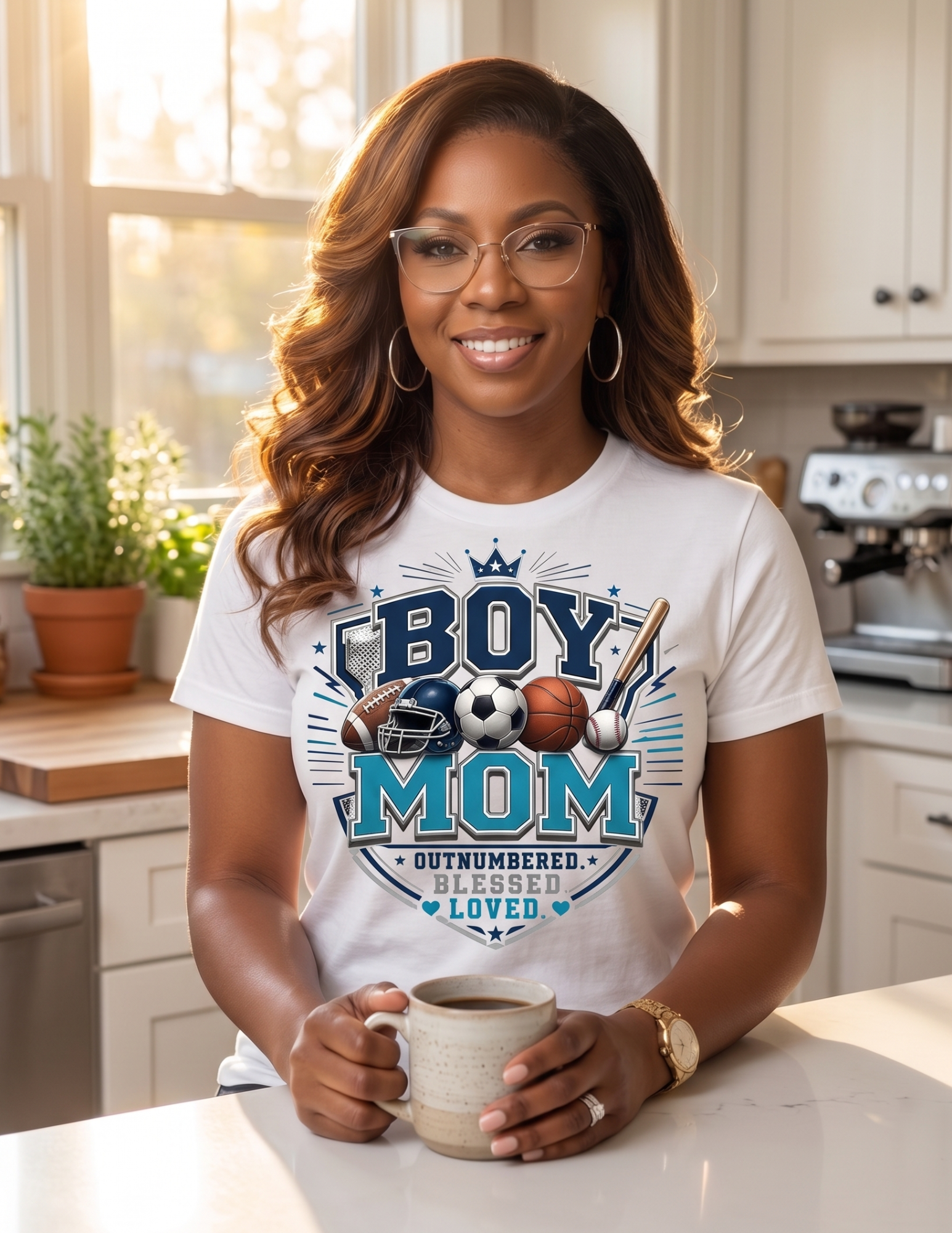 Boy Mom Blessed Loved Sports Mom Graphic Tee | Football Baseball Basketball Soccer Mom Shirt