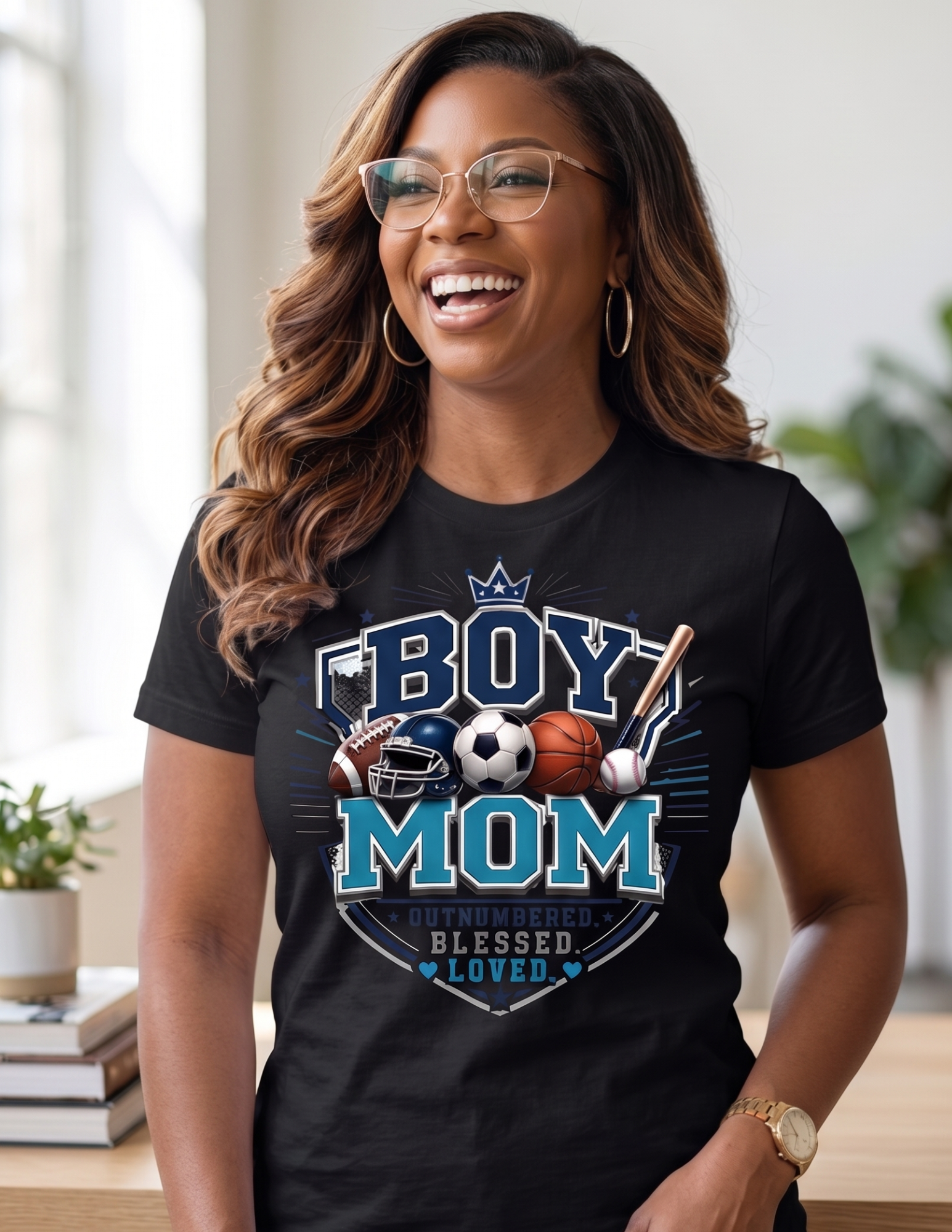 Boy Mom Blessed Loved Sports Mom Graphic Tee | Football Baseball Basketball Soccer Mom Shirt