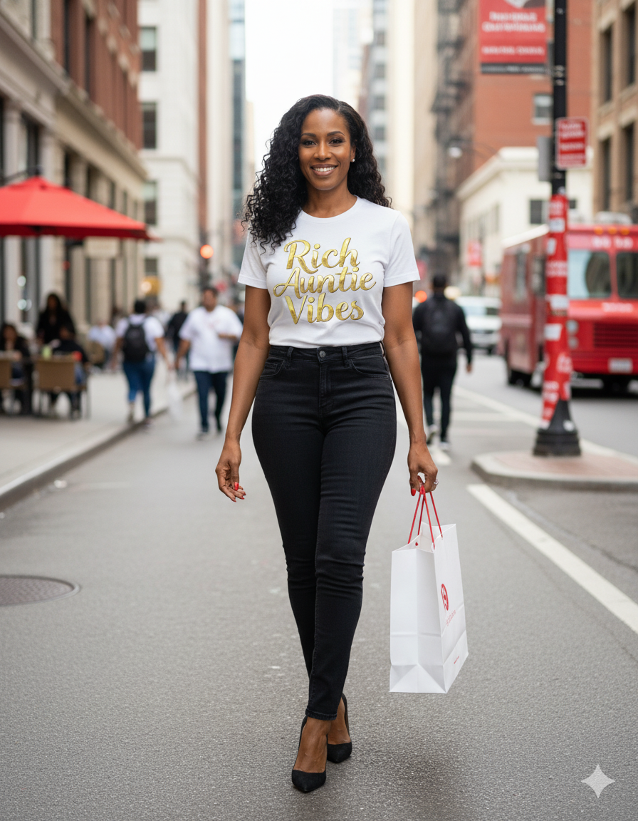 Rich Auntie Vibes T-Shirt | Empowered Aunt Graphic Tee | Boss Auntie & Entrepreneur Shirt