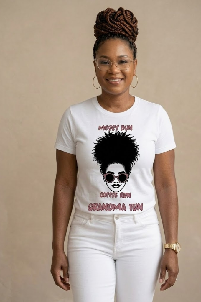 Messy Bun Coffee Run Grandma Fun Tee | Cute & Funny Grandma Shirt