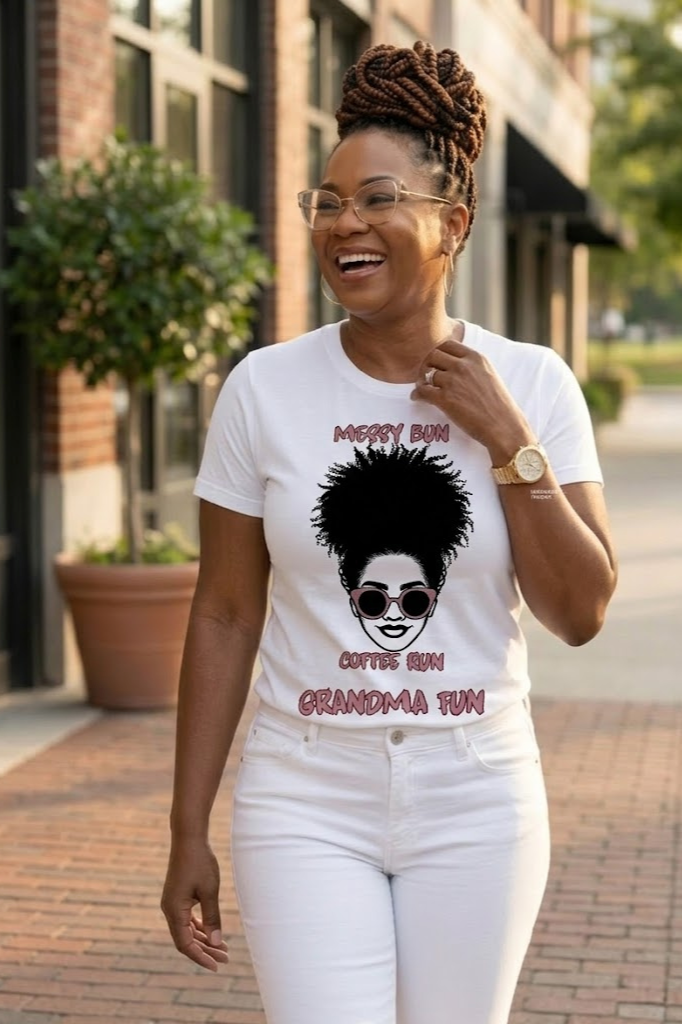 Messy Bun Coffee Run Grandma Fun Tee | Cute & Funny Grandma Shirt