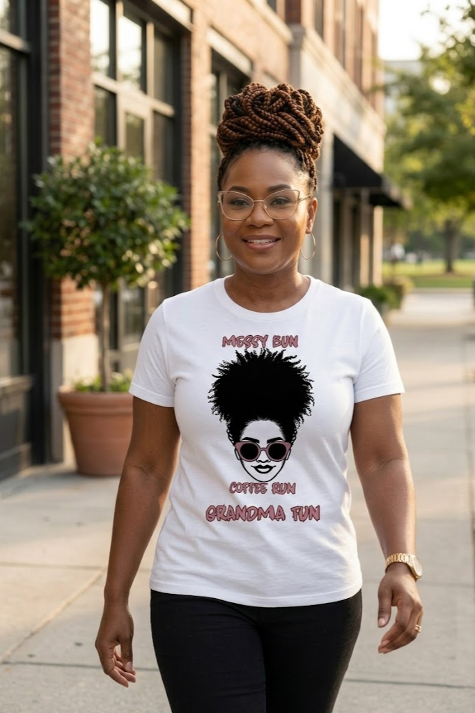 Messy Bun Coffee Run Grandma Fun Tee | Cute & Funny Grandma Shirt