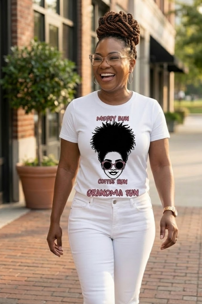 Messy Bun Coffee Run Grandma Fun Tee | Cute & Funny Grandma Shirt