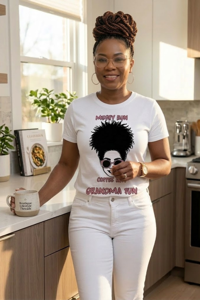Messy Bun Coffee Run Grandma Fun Tee | Cute & Funny Grandma Shirt