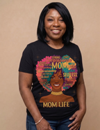 Mom Life Afro Word Art Graphic Tee | Empowered Black Motherhood Shirt | Melanin Mom Gift