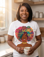 Mom Life Afro Word Art Graphic Tee | Empowered Black Motherhood Shirt | Melanin Mom Gift