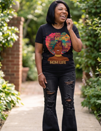 Mom Life Afro Word Art Graphic Tee | Empowered Black Motherhood Shirt | Melanin Mom Gift