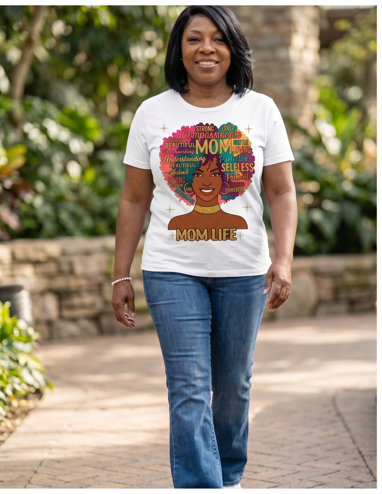 Mom Life Afro Word Art Graphic Tee | Empowered Black Motherhood Shirt | Melanin Mom Gift