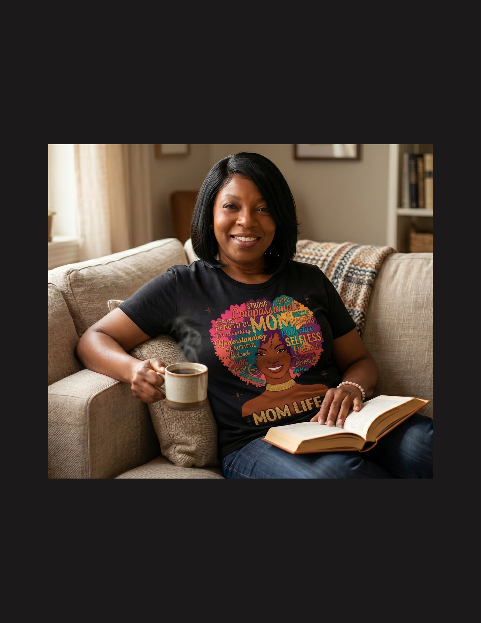 Mom Life Afro Word Art Graphic Tee | Empowered Black Motherhood Shirt | Melanin Mom Gift