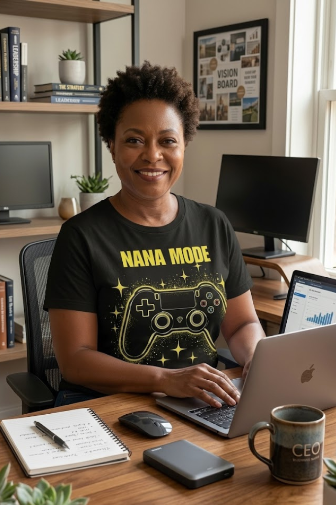 Nana Mode Activated T-Shirt | Retro Gaming Graphic Tee for Grandmas | Fun & Playful Nana Gift | Yellow