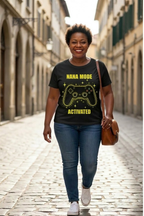 Nana Mode Activated T-Shirt | Retro Gaming Graphic Tee for Grandmas | Fun & Playful Nana Gift | Yellow