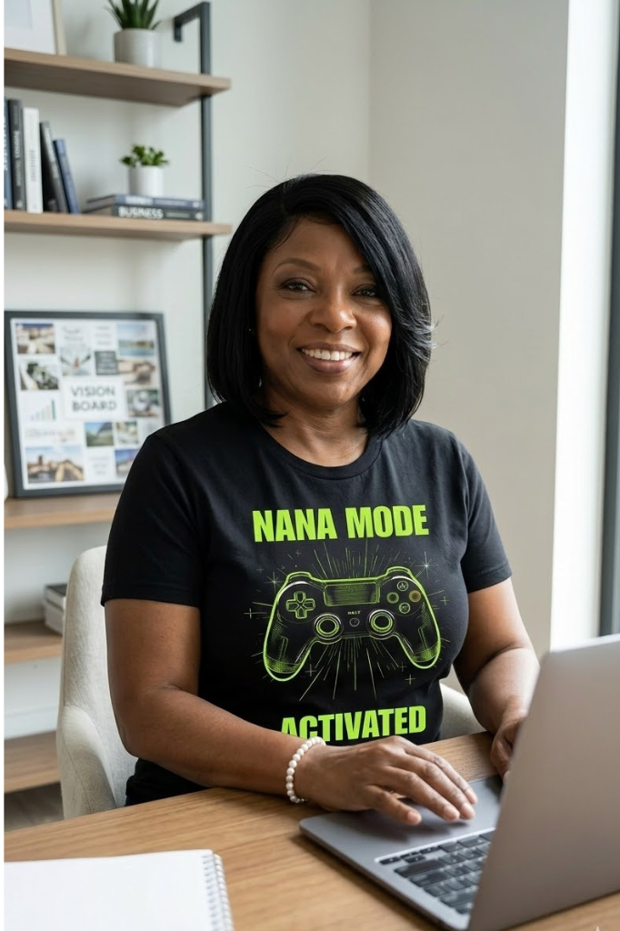 Nana Mode Activated T-Shirt | Retro Gaming Graphic Tee for Grandmas | Fun & Playful Nana Gift |  Green
