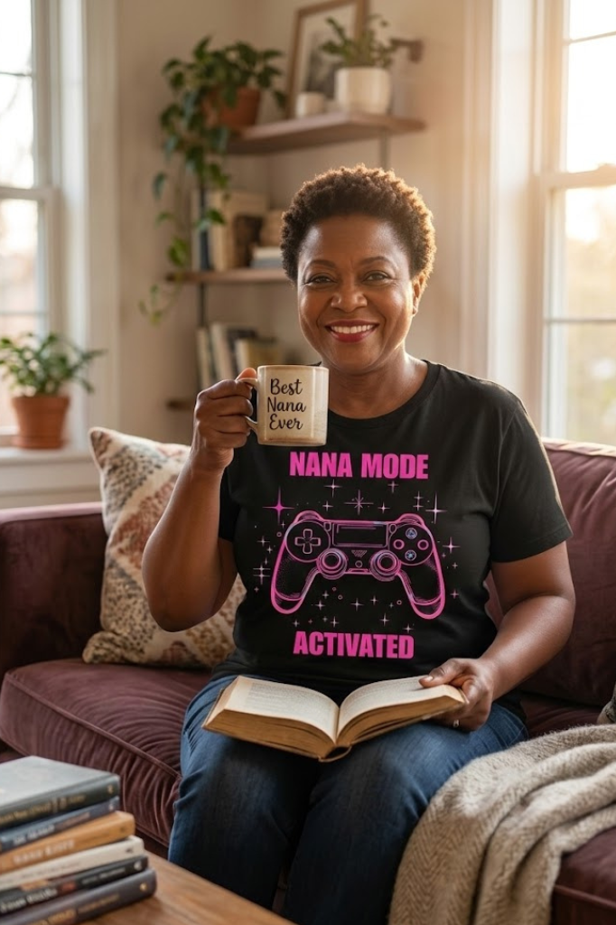 Nana Mode Activated T-Shirt | Retro Gaming Graphic Tee for Grandmas | Fun & Playful Nana Gift |Pink