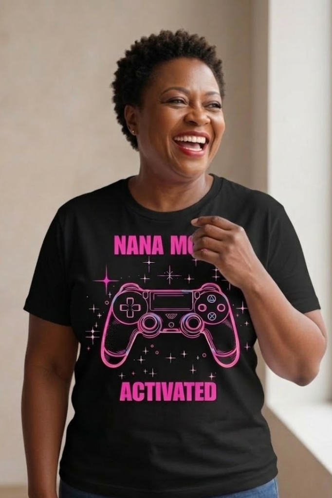 Nana Mode Activated T-Shirt | Retro Gaming Graphic Tee for Grandmas | Fun & Playful Nana Gift |Pink