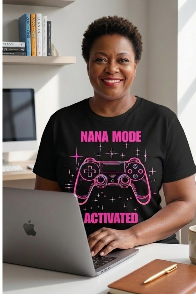 Nana Mode Activated T-Shirt | Retro Gaming Graphic Tee for Grandmas | Fun & Playful Nana Gift |Pink