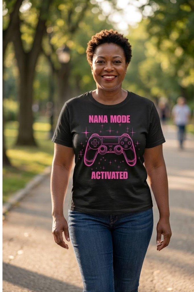 Nana Mode Activated T-Shirt | Retro Gaming Graphic Tee for Grandmas | Fun & Playful Nana Gift |Pink