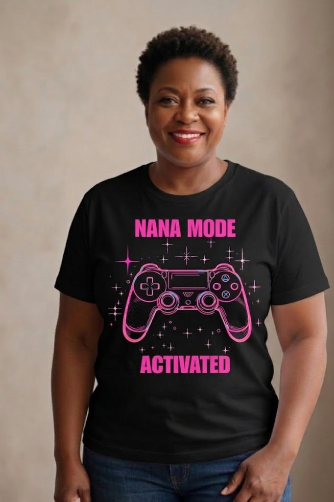 Nana Mode Activated T-Shirt | Retro Gaming Graphic Tee for Grandmas | Fun & Playful Nana Gift |Pink