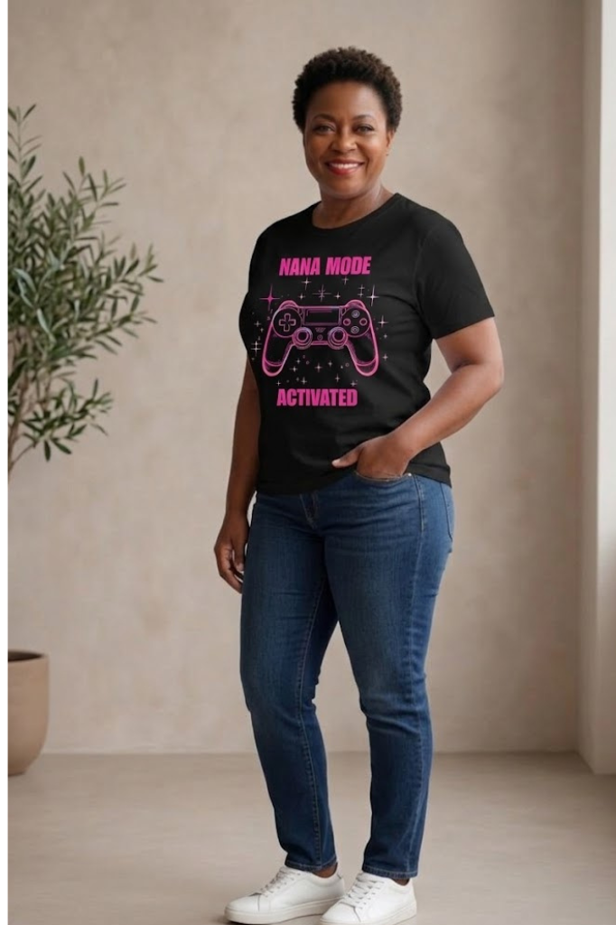 Nana Mode Activated T-Shirt | Retro Gaming Graphic Tee for Grandmas | Fun & Playful Nana Gift |Pink