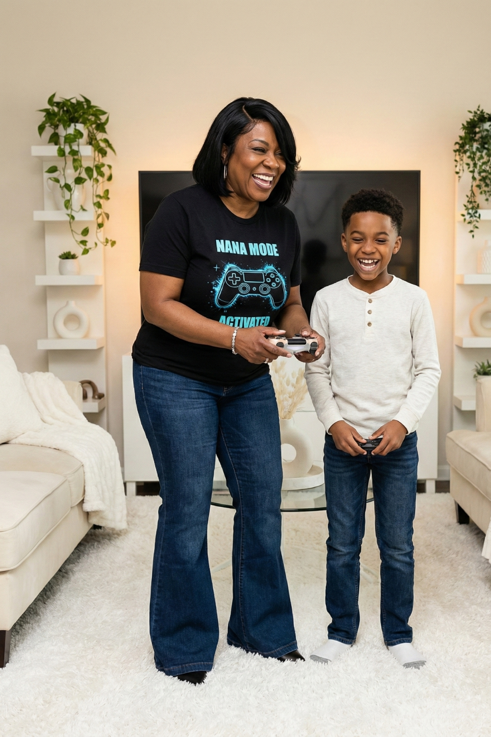 Nana Mode Activated T-Shirt | Retro Gaming Graphic Tee for Grandmas | Fun & Playful Nana Gift | Blue