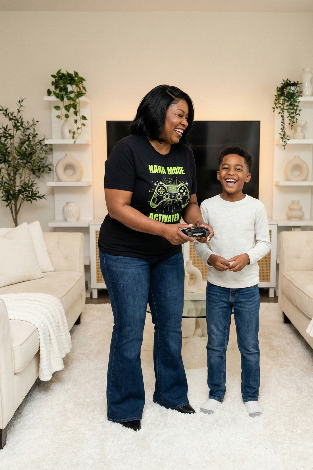 Nana Mode Activated T-Shirt | Retro Gaming Graphic Tee for Grandmas | Fun & Playful Nana Gift |  Green