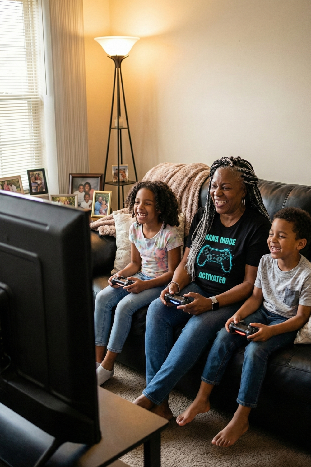 Nana Mode Activated T-Shirt | Retro Gaming Graphic Tee for Grandmas | Fun & Playful Nana Gift | Blue