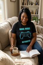 Nana Mode Activated T-Shirt | Retro Gaming Graphic Tee for Grandmas | Fun & Playful Nana Gift | Blue