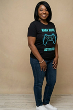 Nana Mode Activated T-Shirt | Retro Gaming Graphic Tee for Grandmas | Fun & Playful Nana Gift | Blue