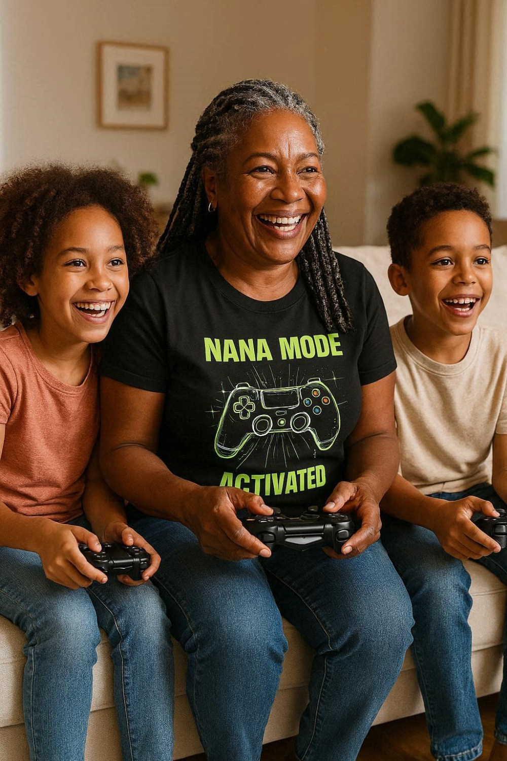 Nana Mode Activated T-Shirt | Retro Gaming Graphic Tee for Grandmas | Fun & Playful Nana Gift |  Green