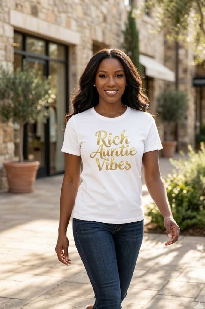 Rich Auntie Vibes T-Shirt | Empowered Aunt Graphic Tee | Boss Auntie & Entrepreneur Shirt