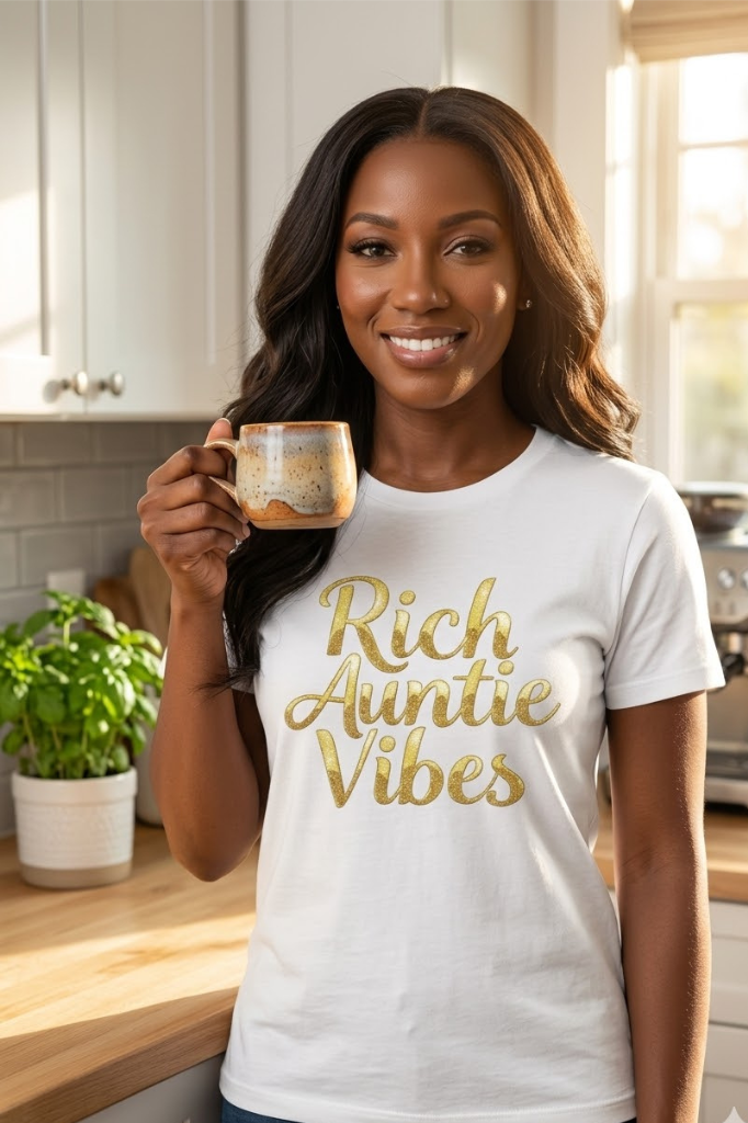 Rich Auntie Vibes T-Shirt | Empowered Aunt Graphic Tee | Boss Auntie & Entrepreneur Shirt