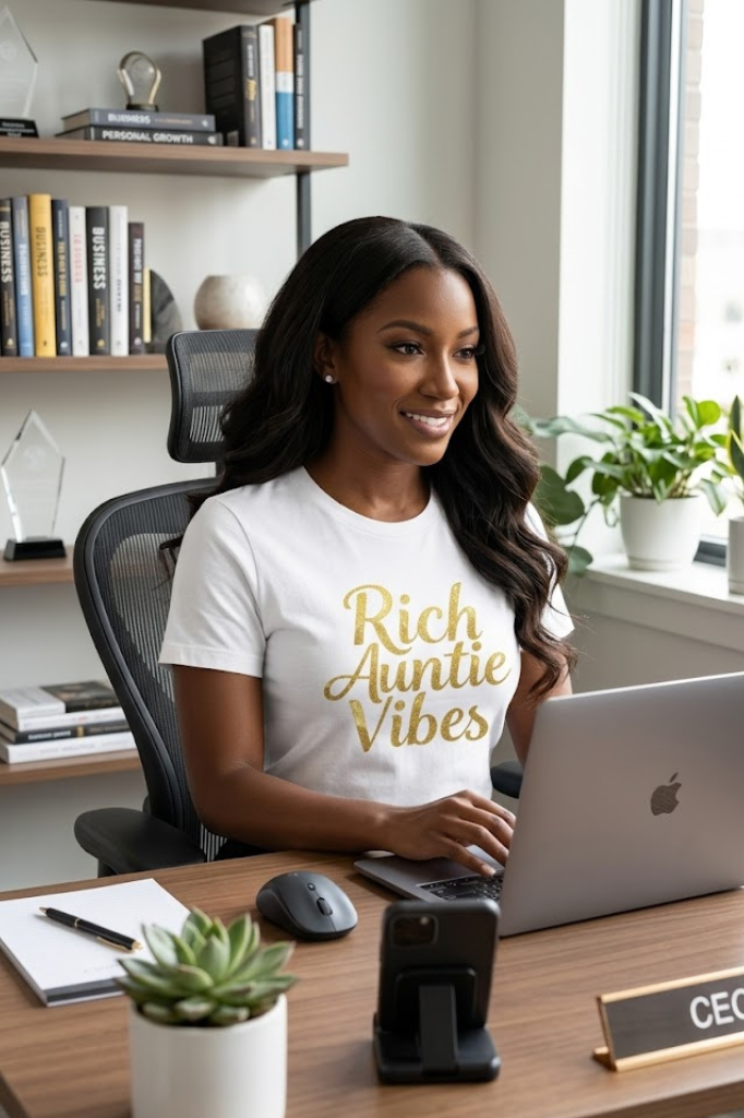 Rich Auntie Vibes T-Shirt | Empowered Aunt Graphic Tee | Boss Auntie & Entrepreneur Shirt