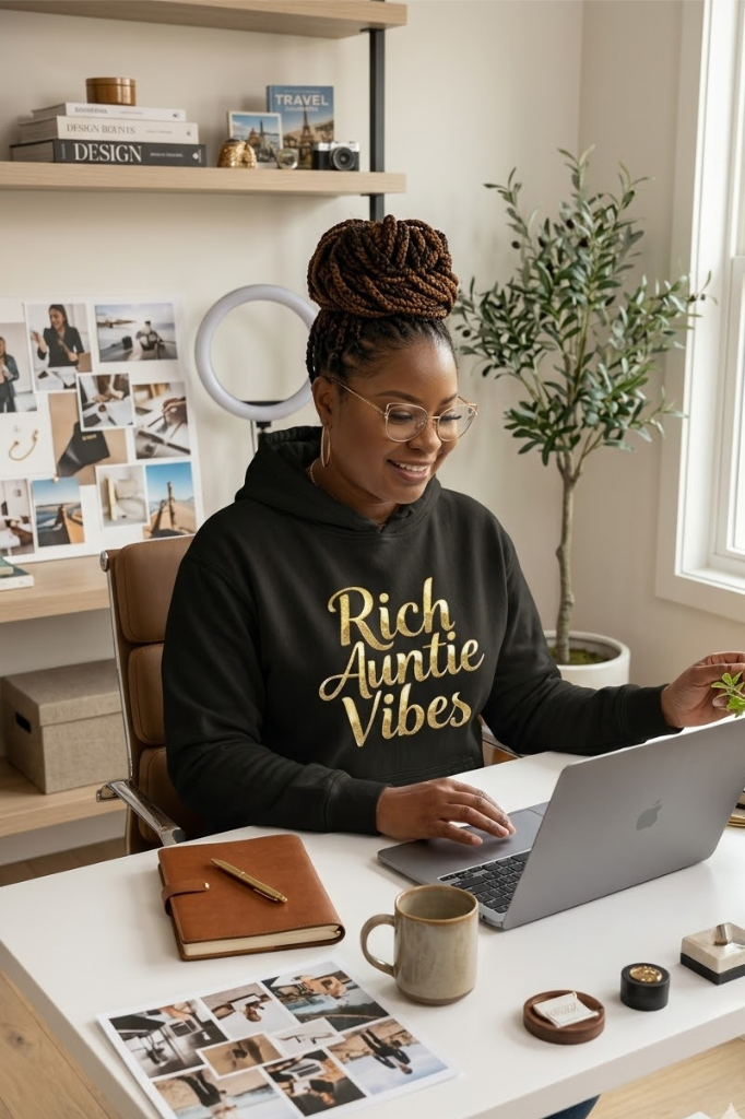 Rich Auntie Vibes Hoodie | Empowered Aunt Graphic Hoodie| Boss Auntie & Entrepreneur