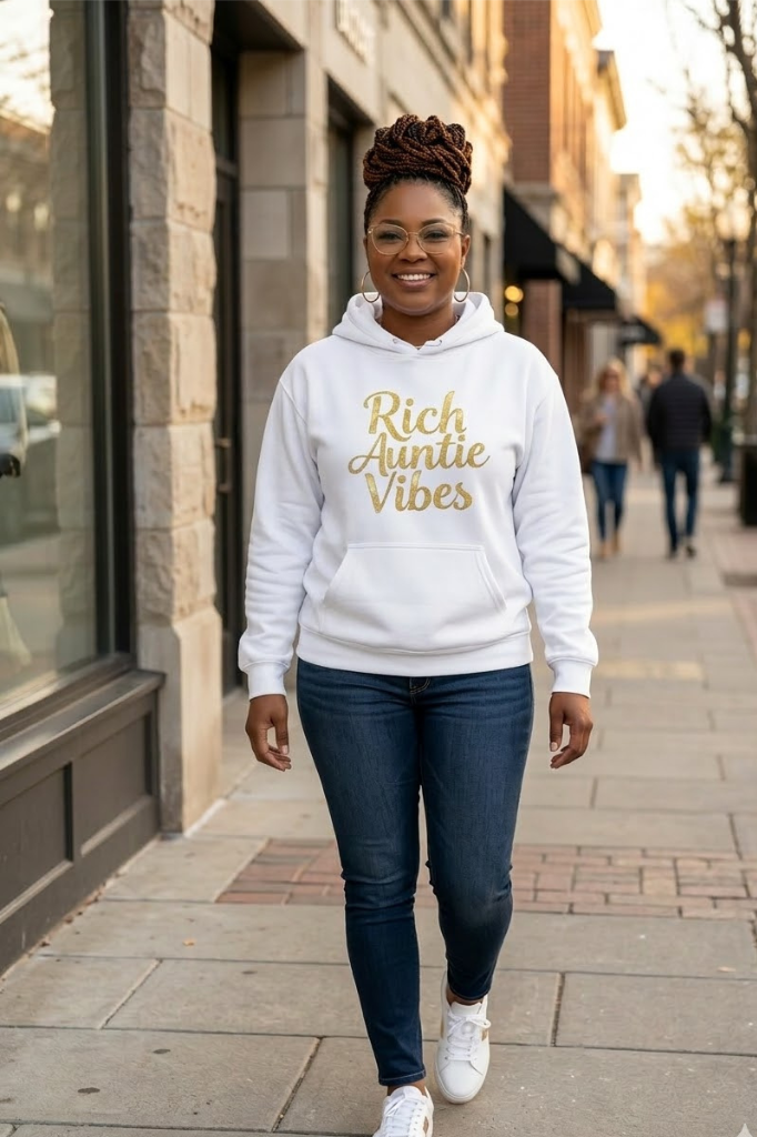 Rich Auntie Vibes Hoodie | Empowered Aunt Graphic Hoodie| Boss Auntie & Entrepreneur