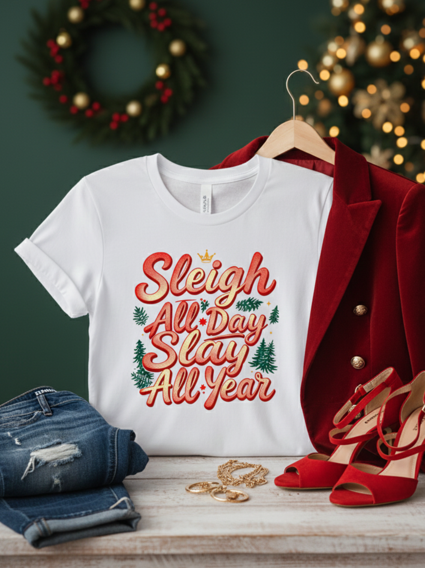 Sleigh All Day, Slay All Year Tee | Seasonal Holiday Graphic Shirt