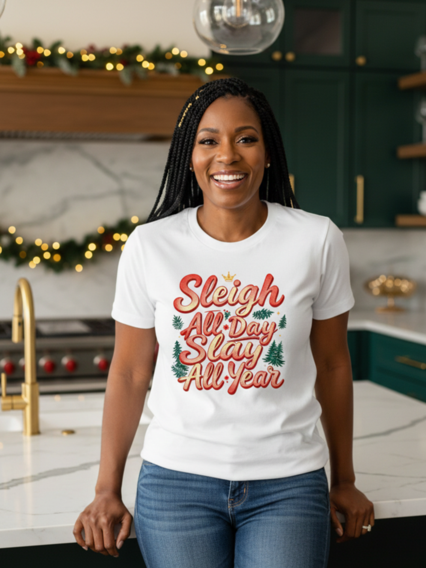 Sleigh All Day, Slay All Year Tee | Seasonal Holiday Graphic Shirt